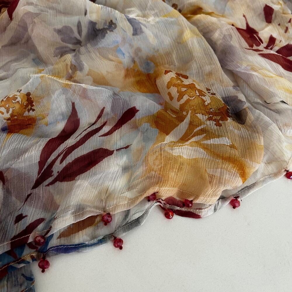 Soft Surroundings Cardigan Duster Sheer Kimono Floral Beaded Hem Boho Style - Picture 8 of 9